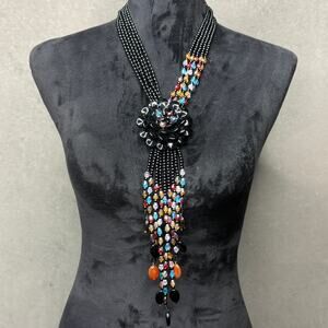 Joan Rivers Classics Multi Strand Black Crystal Lariat Statement Necklace